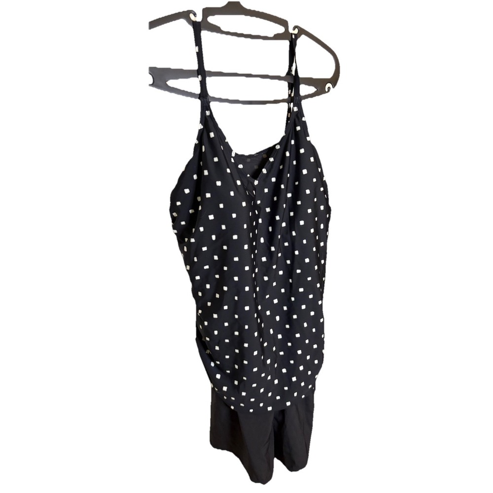Christina One Piece Swimsuit‎ Black Geometric Pattern Shorts Size 18 Adj Straps